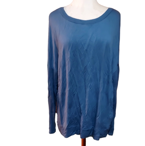 Cato 2xl Blouse Blue Long Sleeve Top Shirt Keyhole Back Woman Ribbed Col… - Picture 1 of 3